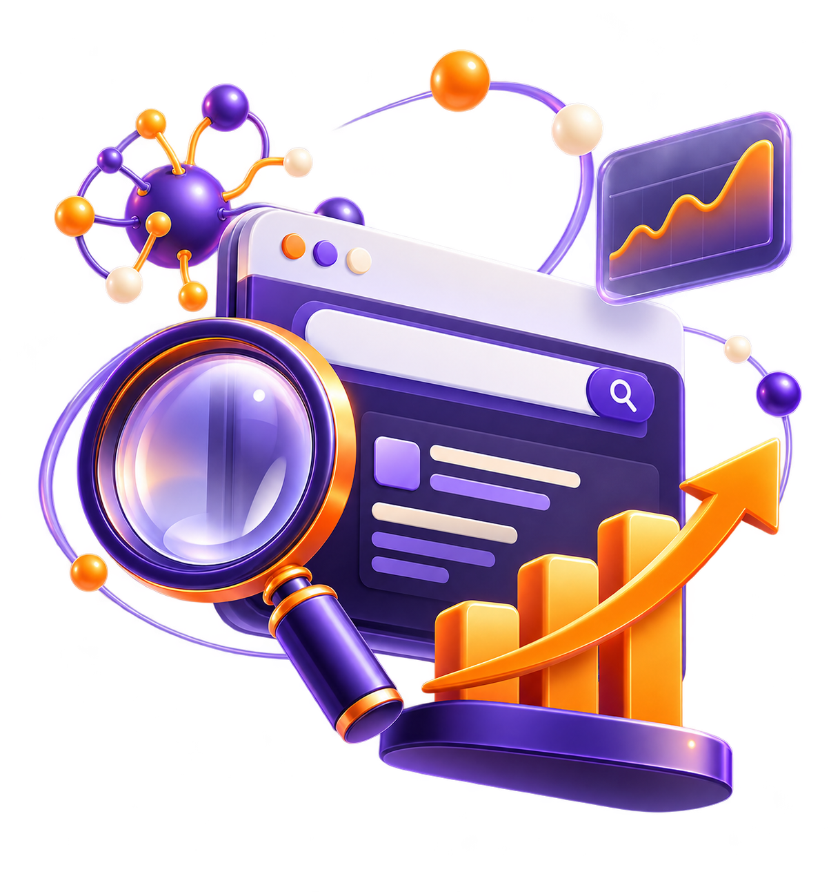 3D illustration of SEO search growth and AI discovery