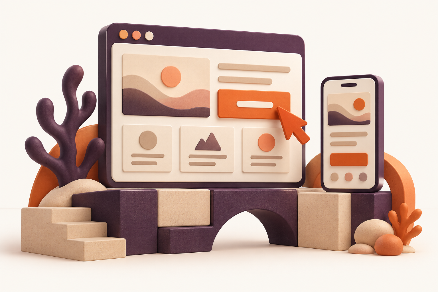 Browser and mobile layouts built on connected blocks